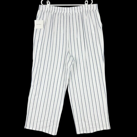 NWT Ellen Tracy Women's Linen Blend Pull-on Straight White Blue Stripe Pants XL - Picture 2 of 11